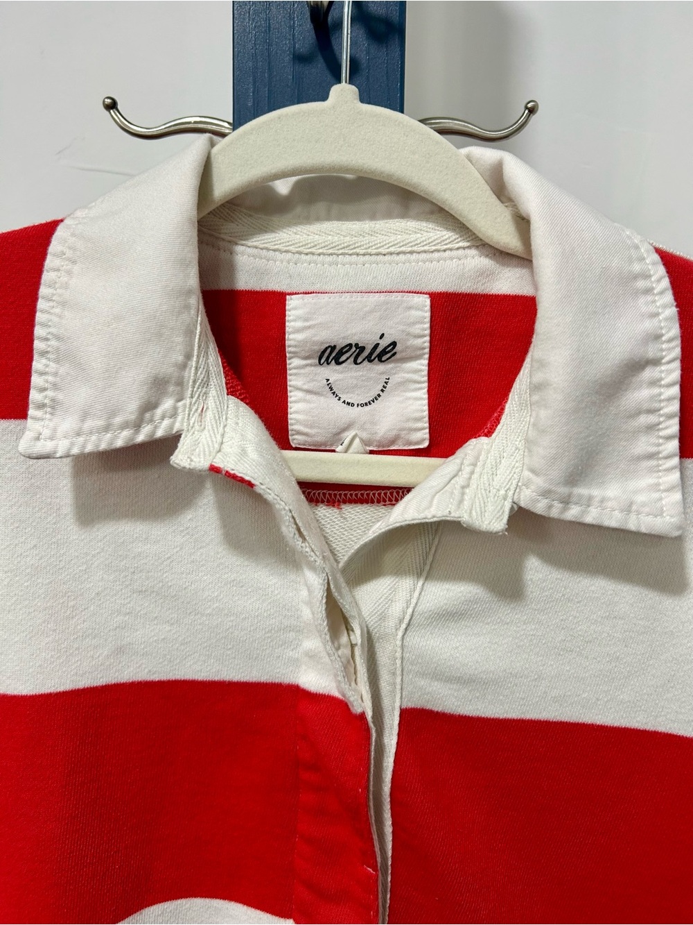 aerie Red and White Striped Rugby Polo Top - Picture 2 of 4